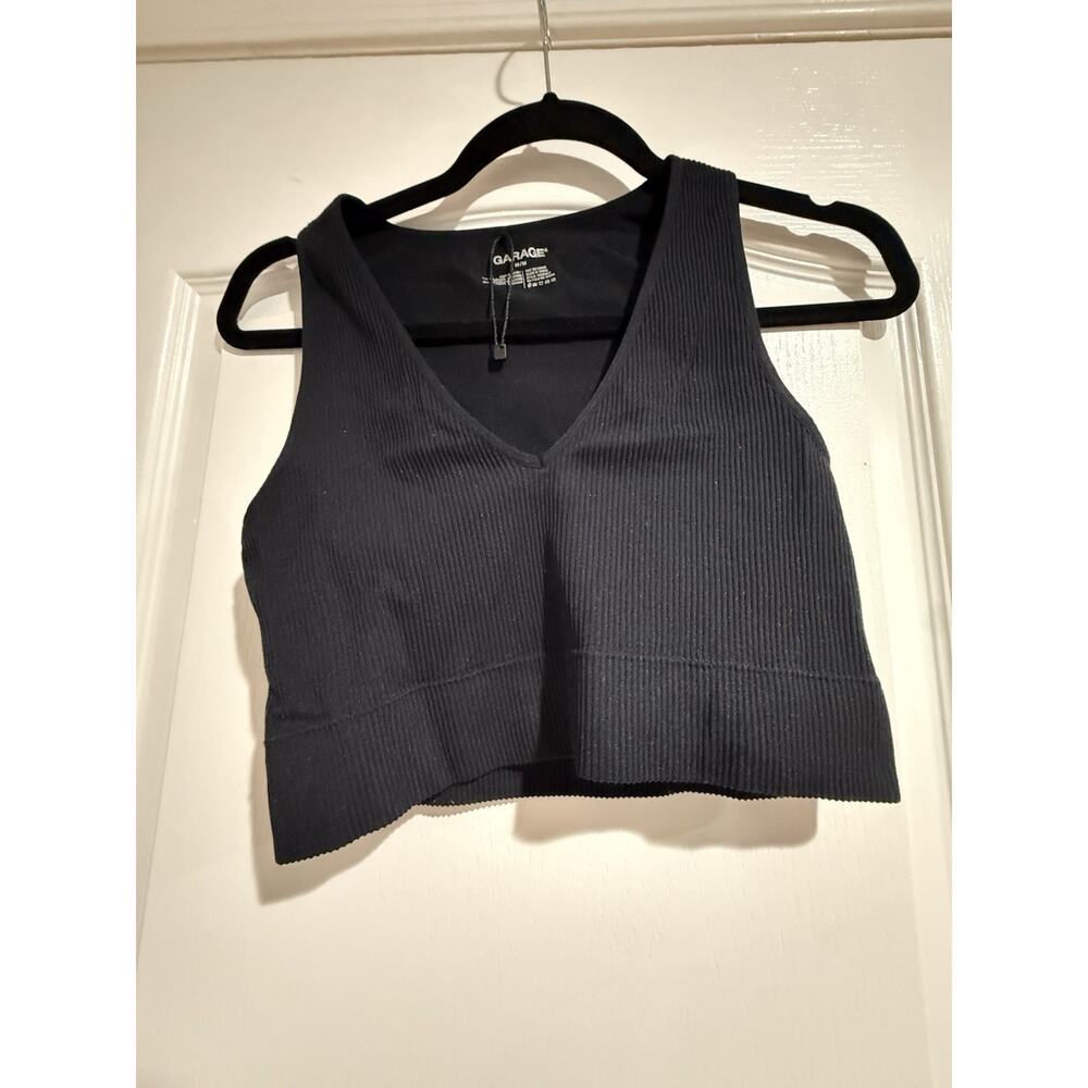 NWOT Garage Seamless Plunge Tank Crop Top Womens Size M Black